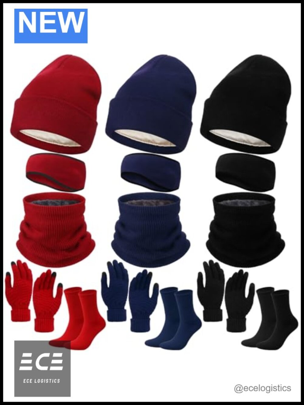 15 Pc Men's Winter Set Beanie Neck Gaiter Touchscreen Gloves Socks Earmuffs